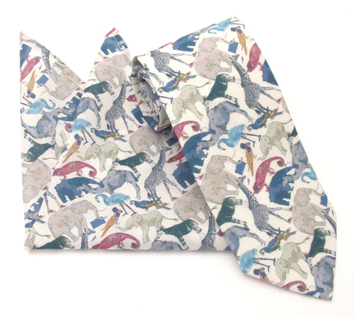 Queue for the Zoo Cotton Tie & Pocket Square Made with Liberty Fabric