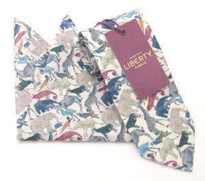 Queue for the Zoo Cotton Tie & Pocket Square Made with Liberty Fabric