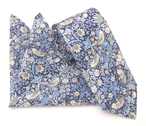 Strawberry Thief Blue Cotton Tie & Pocket Square Made with Liberty Fabric