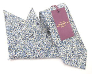 Katie & Millie Blue Cotton Tie & Pocket Square Made with Liberty Fabric
