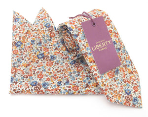 Emma & Georgina Orange Cotton Tie & Pocket Square Made with Liberty Fabric