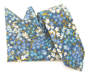 Sea Blossom Blue Cotton Tie & Pocket Square Made with Liberty Fabric