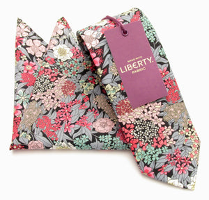 Ciara Grey Cotton Tie & Pocket Square Made with Liberty Fabric