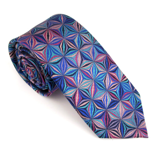 Blue & Purple Geometric Red Label Silk Tie by Van Buck 
