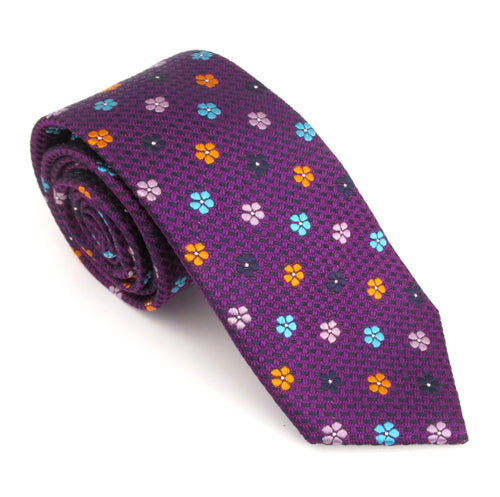 Purple & Teal Floral London Silk Tie by Van Buck