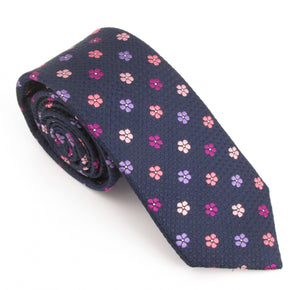 Navy & Pink Medallion London Silk Tie by Van Buck