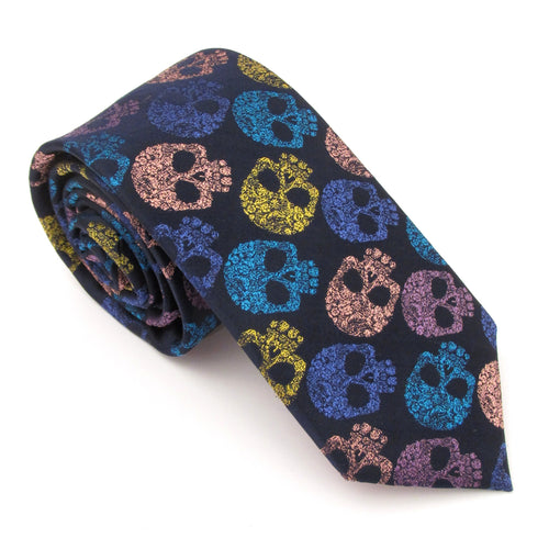 Navy & Royal Blue Skull Red Label Silk Tie by Van Buck