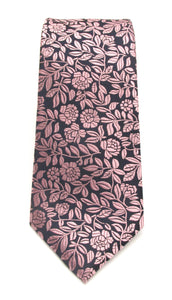 Navy & Pink Leaf London Silk Tie by Van Buck