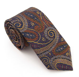 Gold & Blue Detailed Paisley Red Label Silk Tie by Van Buck 
