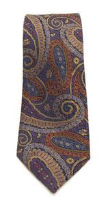 Gold & Blue Detailed Paisley Red Label Silk Tie by Van Buck