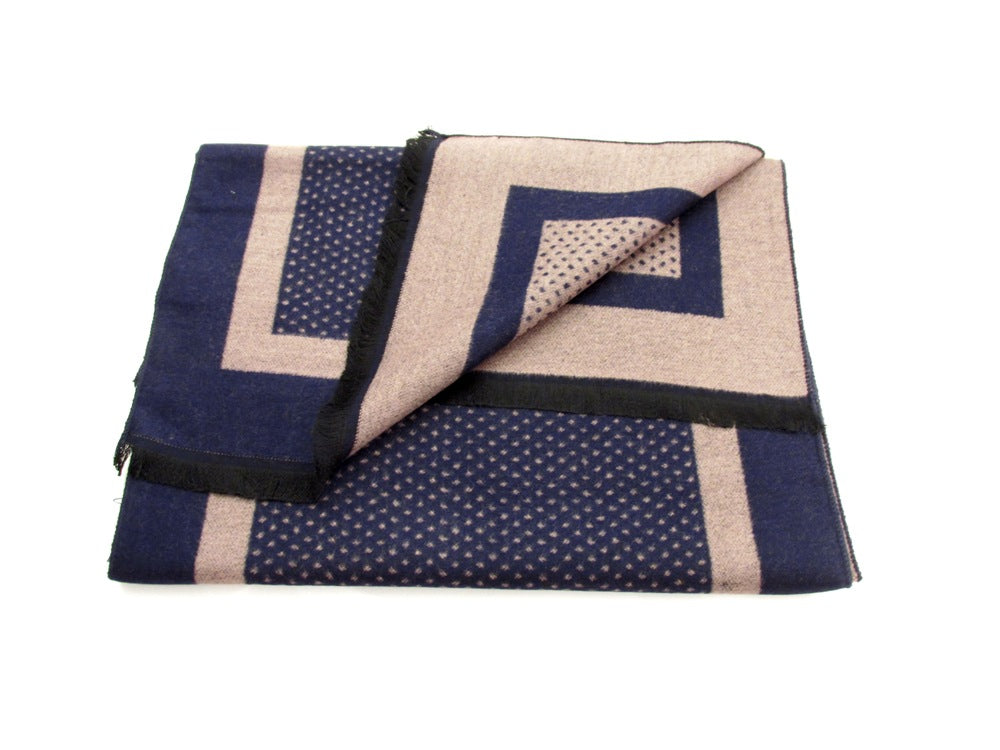 Navy and Beige Dotted Reversible Scarf by Van Buck