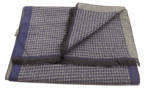 Navy Blue and Grey Dog Tooth Reversible Scarf by Van Buck