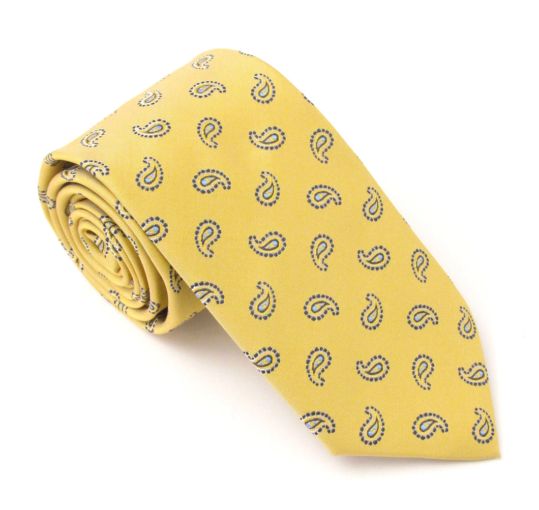 Lemon Yellow Teardrop Paisley Patterned Tie by Van Buck