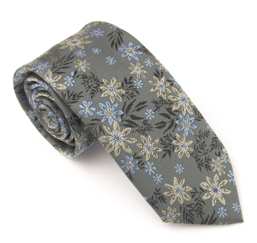 Grey & Blue Floral Tie by Van Buck 