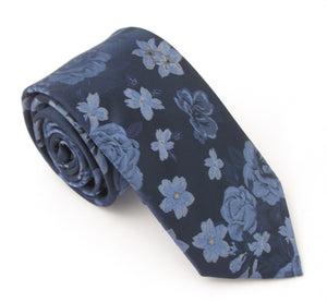 Blue Detailed Floral Patterned Tie by Van Buck