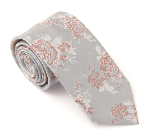 Silver & Pink Detailed Floral Patterned Tie by Van Buck