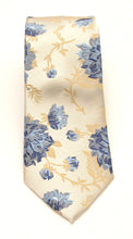 Beige & Blue Large Floral Patterned Tie by Van Buck