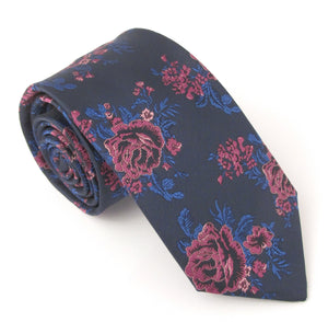Navy & Pink Rose Floral Tie by Van Buck