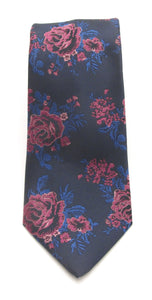 Navy & Cerise Pink Rose Floral Tie by Van Buck