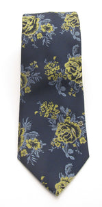Navy & Lemon Rose Floral Tie by Van Buck