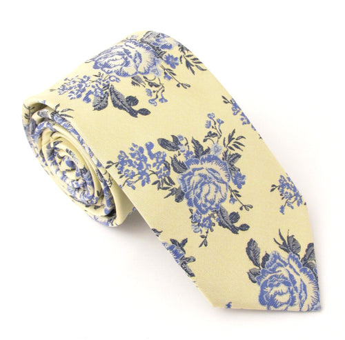 Lemon & Sky Blue Rose Floral Tie by Van Buck