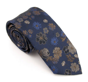 Navy & Brown Floral Tie by Van Buck