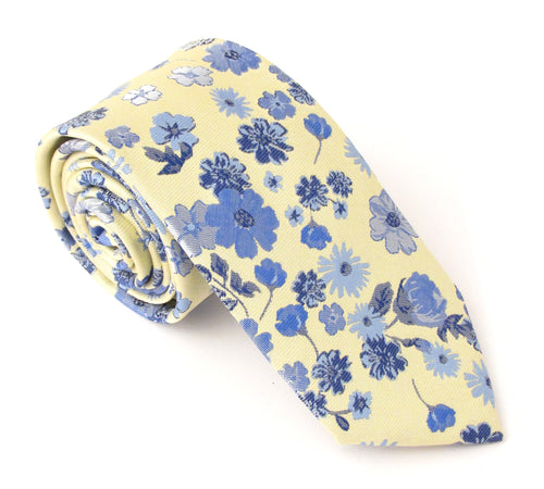 Lemon & Sky Blue Floral Tie by Van Buck 