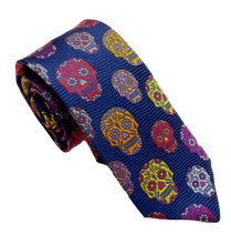 Limited Edition Navy Wave with Gold Skull Silk Tie by Van Buck