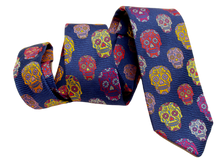 Limited Edition Navy Wave with Gold Skull Silk Tie by Van Buck