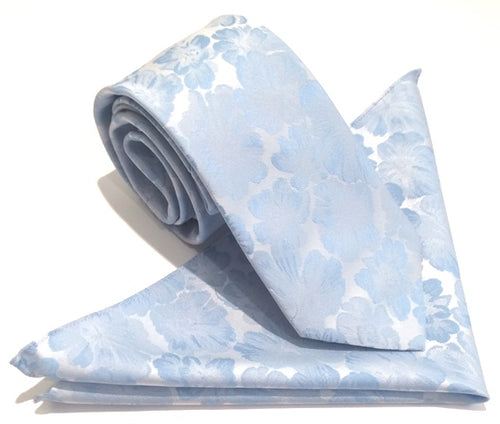 Sky Blue Floral Tie & Pocket Square Set by Van Buck