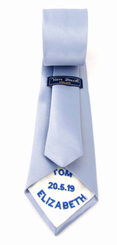 Personalised Wedding Tie Royal Blue Embroidery On White Tipping By Van Buck