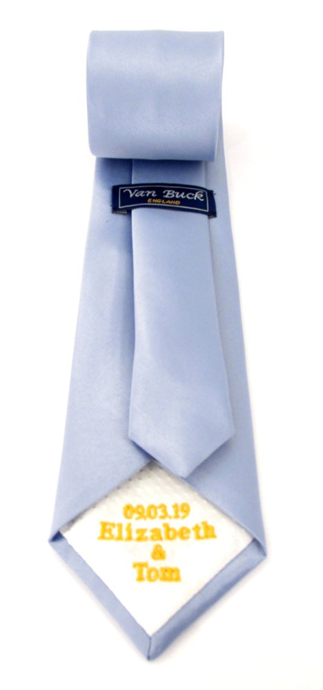 Personalised Wedding tie with Yellow Embroidery on White Tipping by Van Buck-Embroidery Only
