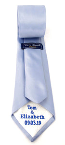 Personalised Wedding Tie Royal Blue Straight Embroidery On White Tipping By Van Buck