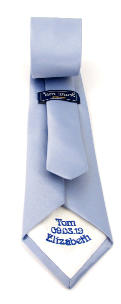 Personalised Wedding Tie Royal Embroidery On White Tipping By Van Buck