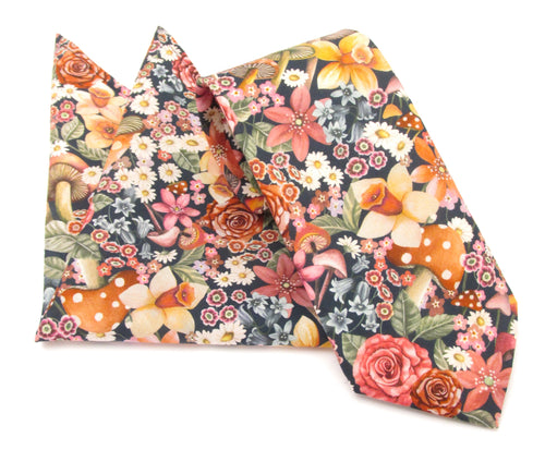 Curious Land Pink Cotton Tie & Pocket Square Made with Liberty Fabric
