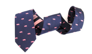 Pink Pig Motif Silk Tie by Van Buck