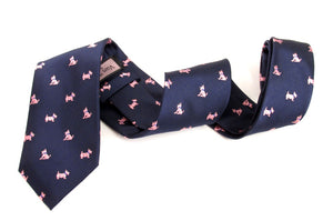 Pink Scottie Dog Motif Silk Tie by Van Buck