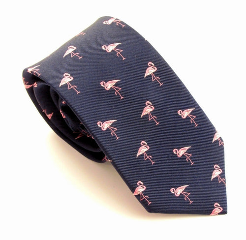 Pink Flamingo Motif Silk Tie by Van Buck