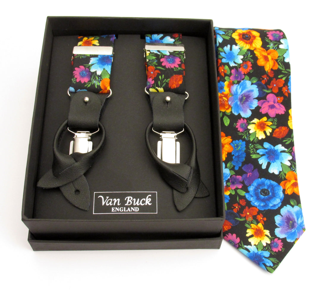Bold Floral Trouser Braces & Tie Gift Set by Van Buck