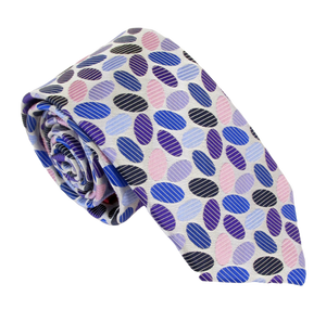 Silver and Purple Ovals Red Label Silk Tie by Van Buck 