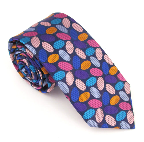 Pink and Blue Ovals Red Label Silk Tie by Van Buck