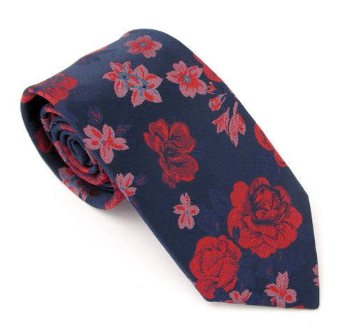 Red Detailed Floral Patterned Tie by Van Buck