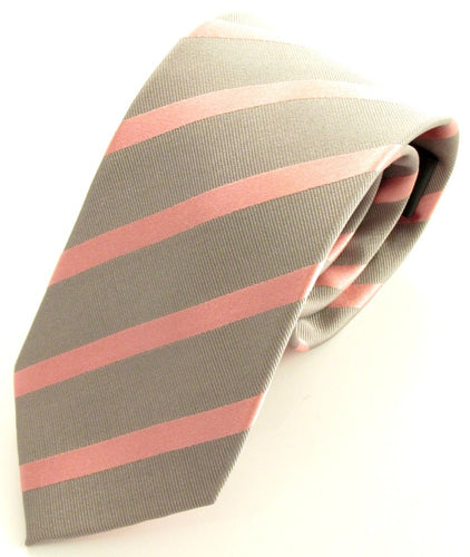 Striped Silver With Pink Silk Tie