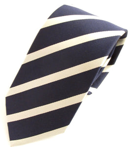 Striped Navy With White Silk Tie