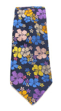 Limited Edition Navy Blue with Multicoloured Large Pansy Silk Tie by Van Buck