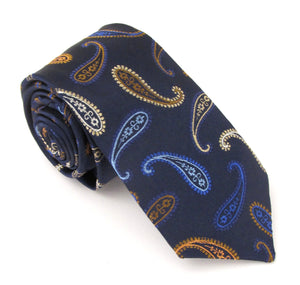 Limited Edition Navy Silk Tie with Blue & Brown Paisleys by Van Buck