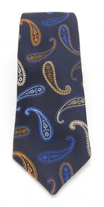 Limited Edition Navy Silk Tie with Blue & Brown Paisleys by Van Buck