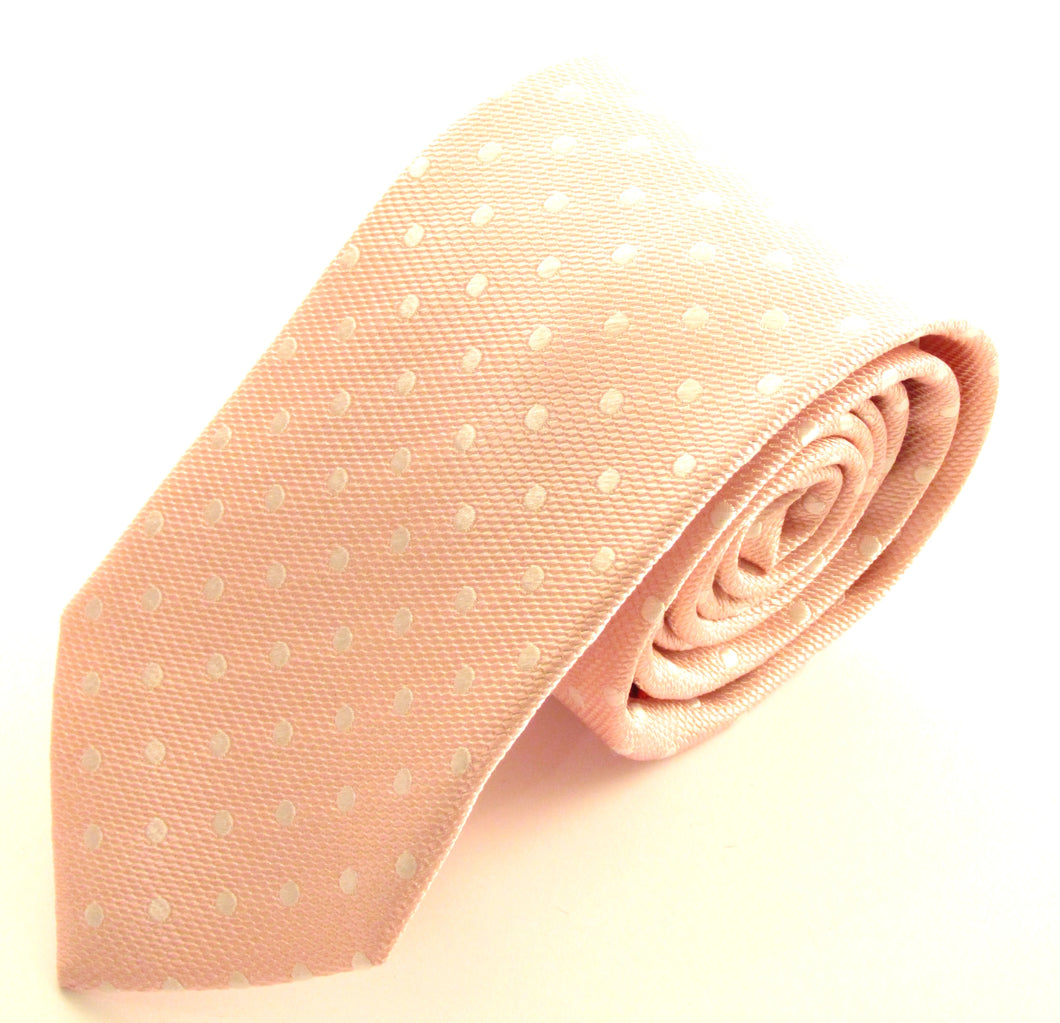 Pink Silk Tie with White Polka Dots by Van Buck