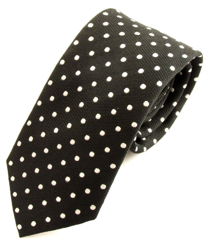 Black Silk Tie With White Polka Dots 