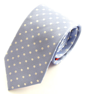 Sky Blue Silk Tie With White Polka Dots